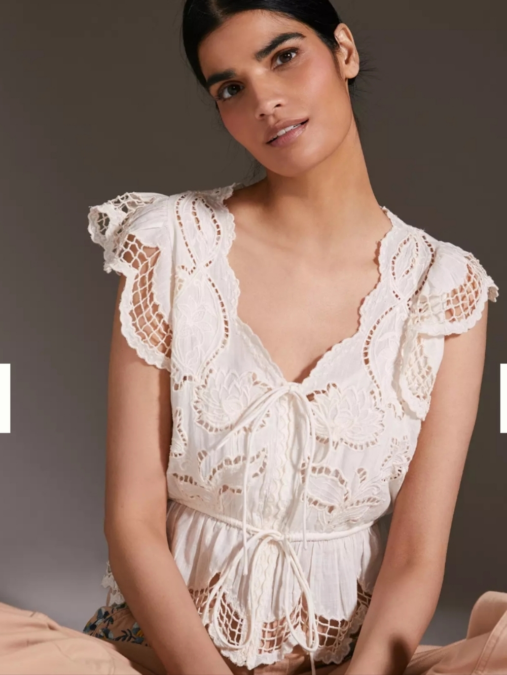 Anthropologie Ivory Eyelet Lace Embroidery Blouse